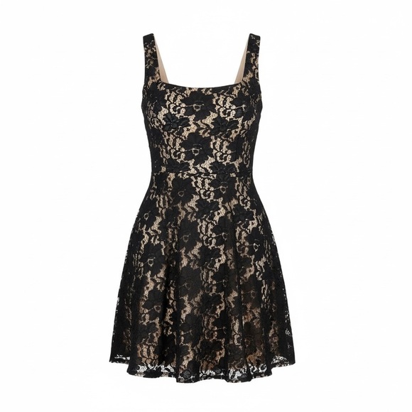 Maggy London Dresses & Skirts - Maggy London Black Nude Floral Lace Fit & Flare Mini Dress Women’s 6